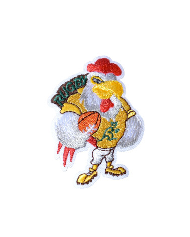 Ecusson thermocollant coq rugby jaune 6,5cm x 4cm