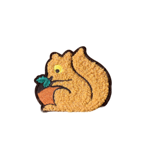 Animal iron-on patch in chenille squirrel 6.3cm x 4cm