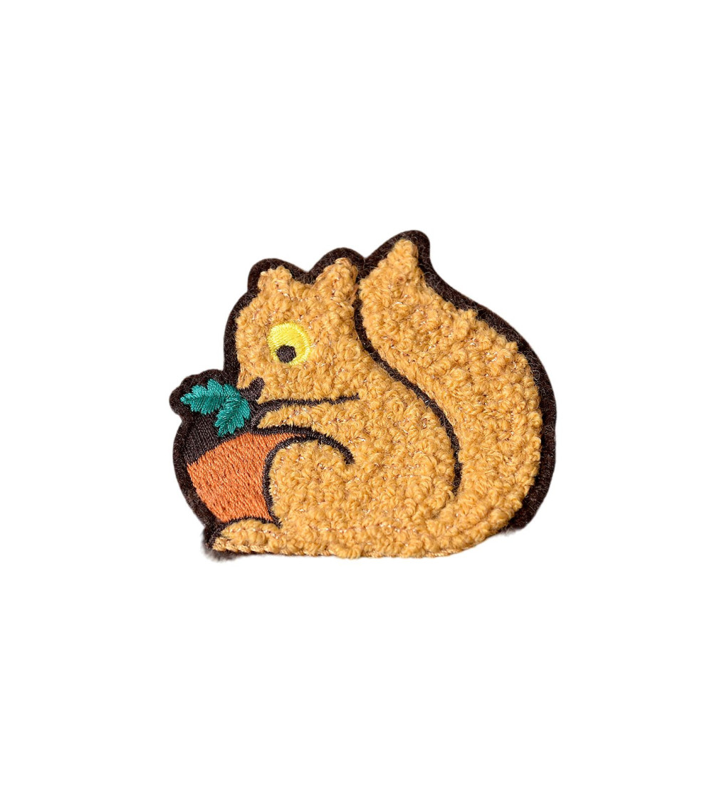 Animal iron-on patch in chenille squirrel 6.3cm x 4cm
