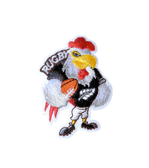 Lot de 3 écussons thermocollants coq rugby marron 6,5cm x 4cm