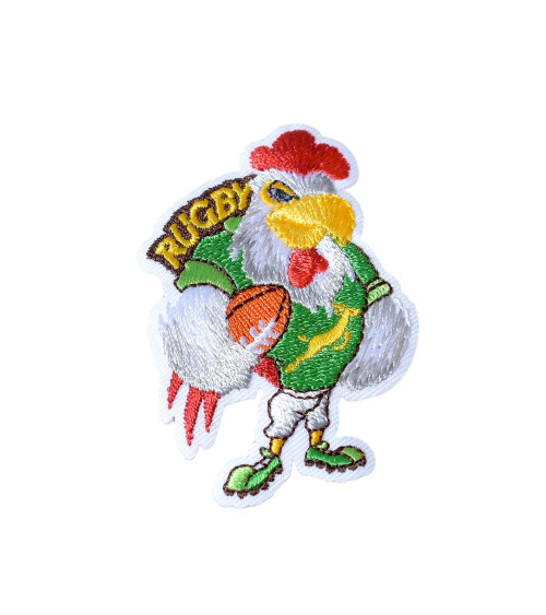 Set of 3 green rugby rooster iron-on patches 6.5cm x 4cm