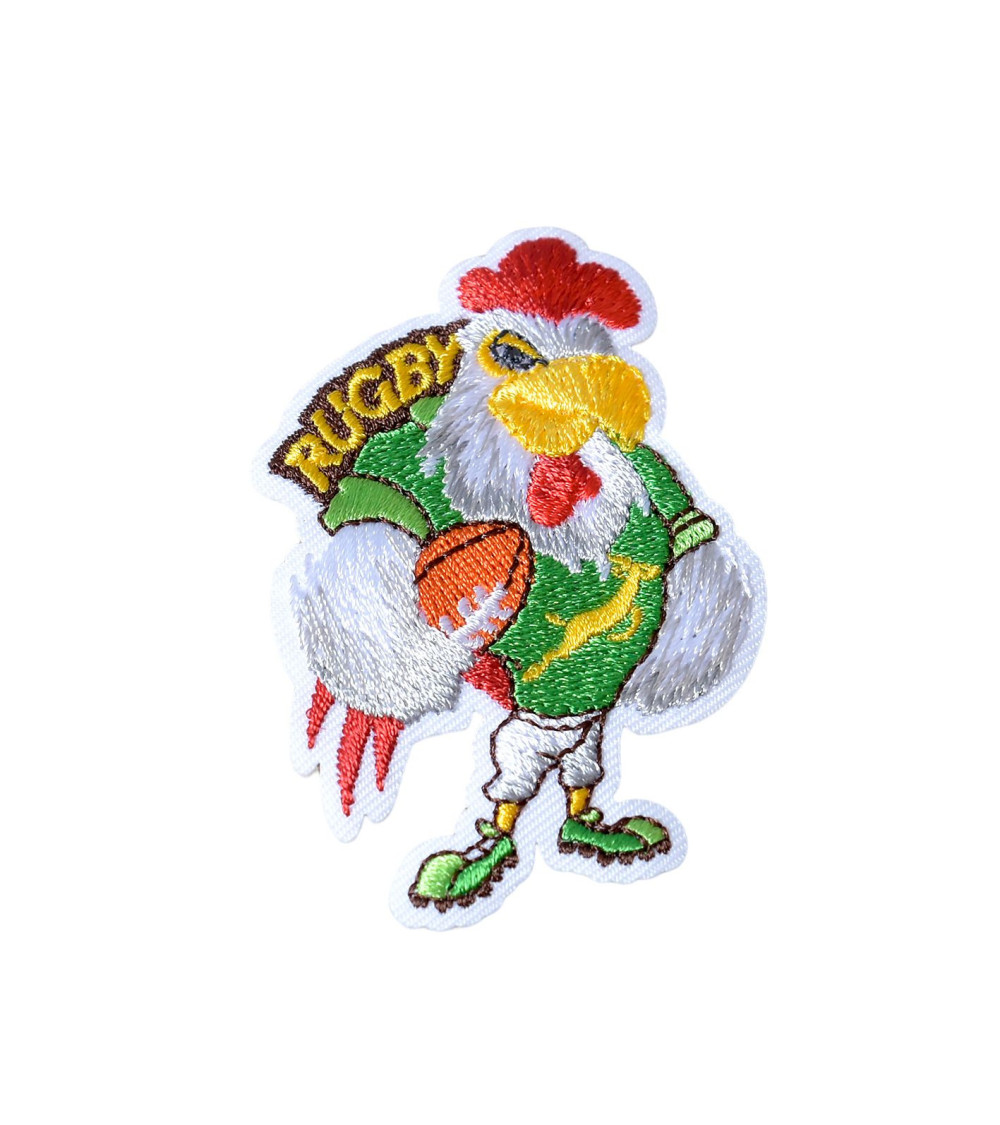 Set of 3 green rugby rooster iron-on patches 6.5cm x 4cm