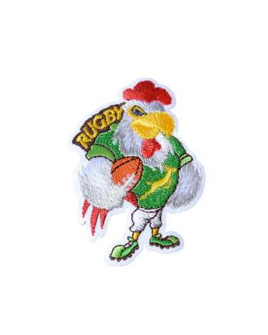 Set of 3 green rugby rooster iron-on patches 6.5cm x 4cm