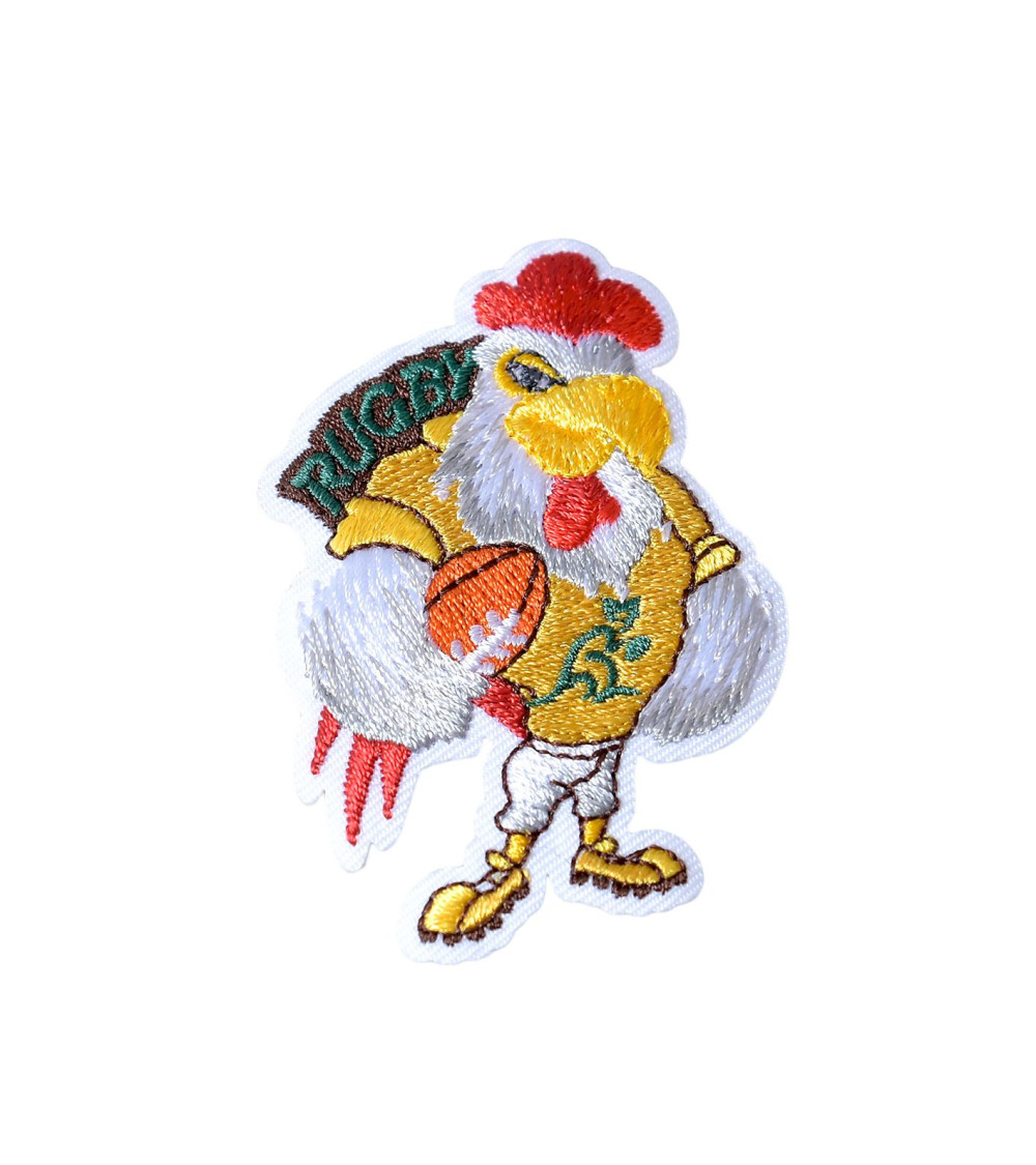 Set of 3 yellow rugby rooster iron-on patches 6.5cm x 4cm