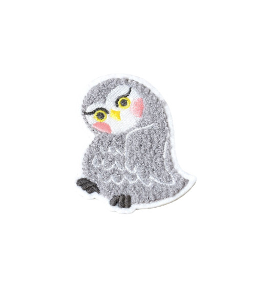 Set of 3 iron-on animal patches in owl chenille 6.3cm x 4cm