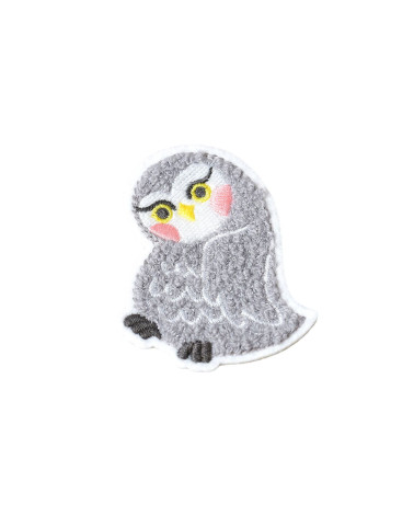 Set of 3 iron-on animal patches in owl chenille 6.3cm x 4cm