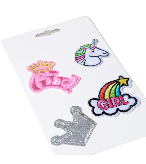 Lot de 4 écussons thermocollants thème girly licorne