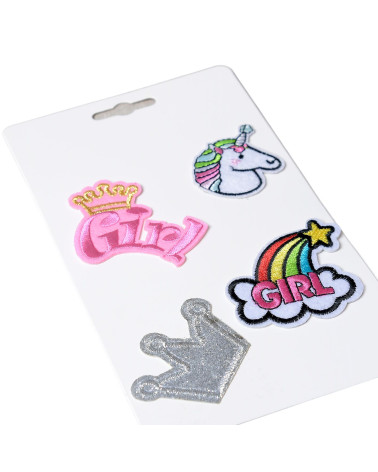 Lot de 4 écussons thermocollants thème girly licorne