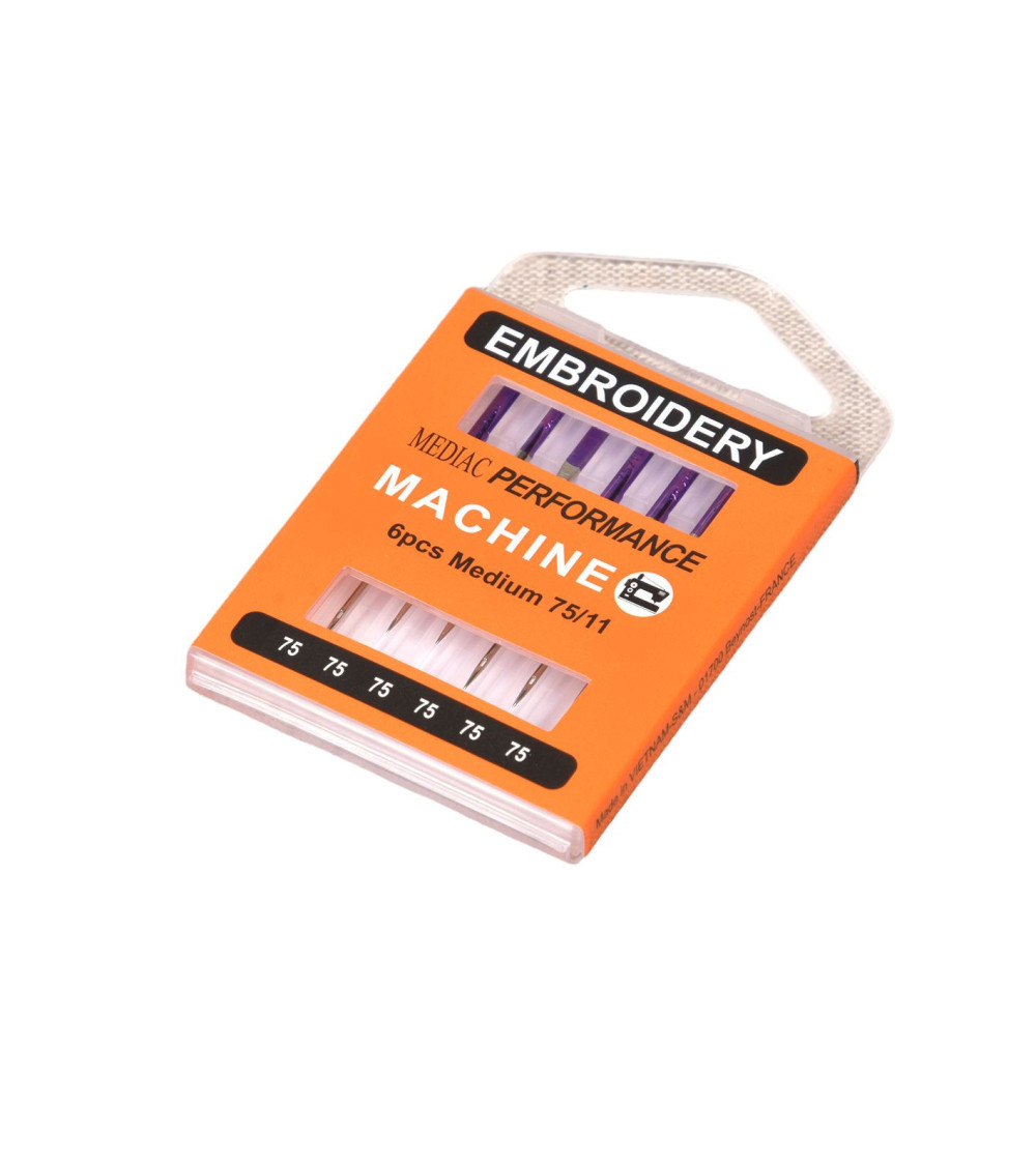 Assortment of 6 universal sewing machine embroidery needles size 75