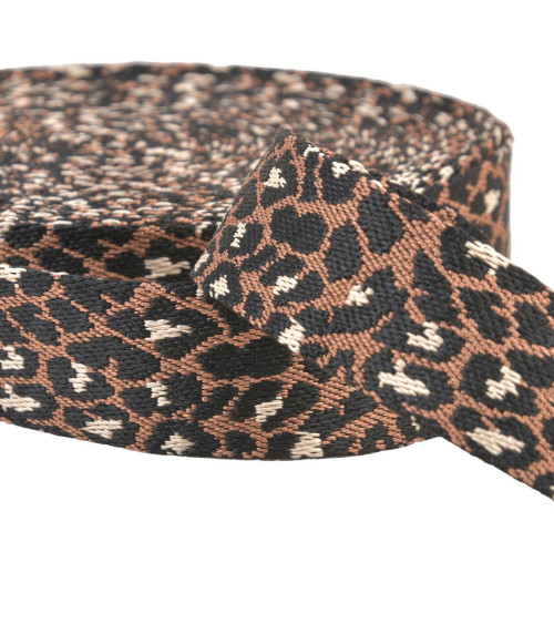 Sangle imprimé animalier léopard 38mm marron chocolat