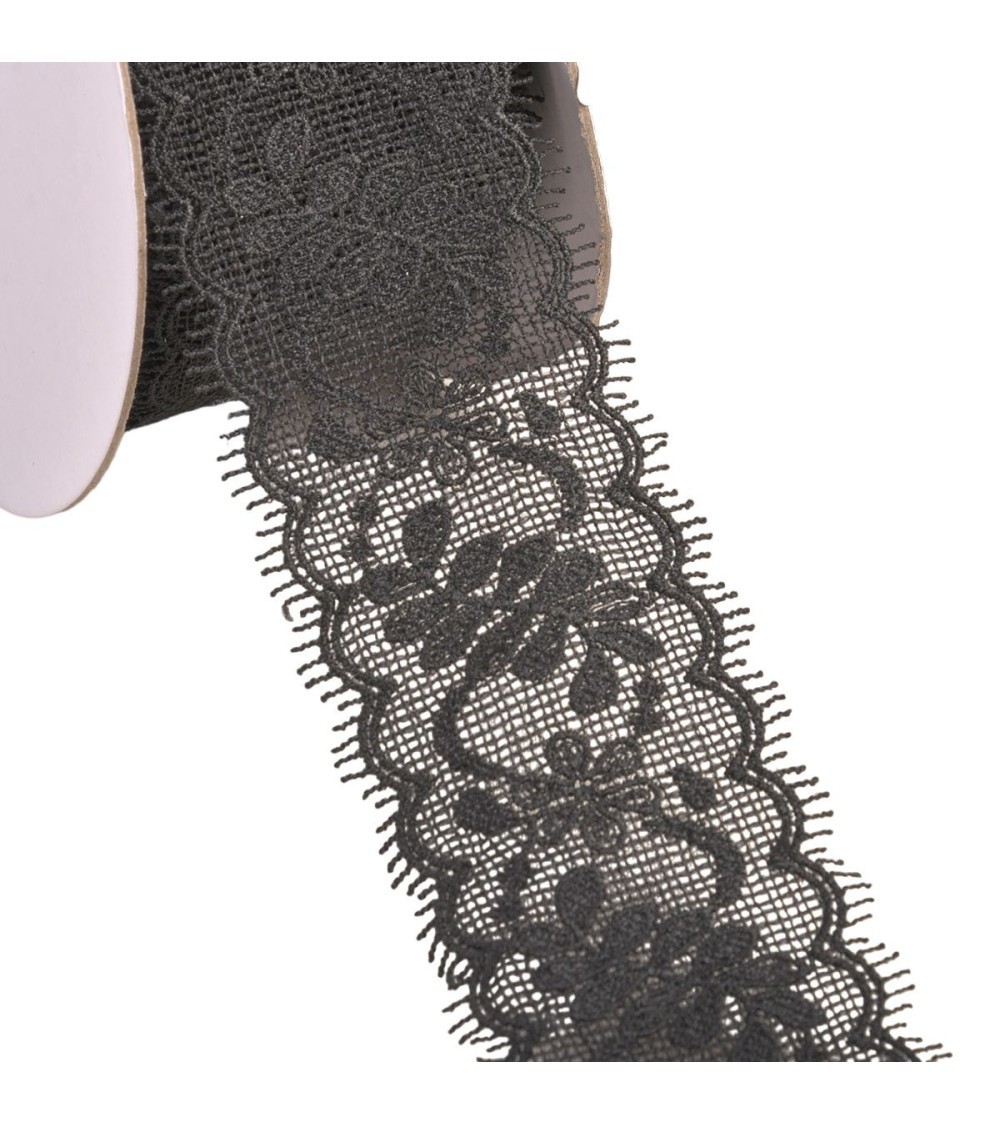 Spitze zwischen zwei Blumen 55mm schwarz