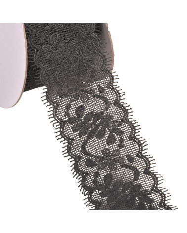 Spitze zwischen zwei Blumen 55mm schwarz