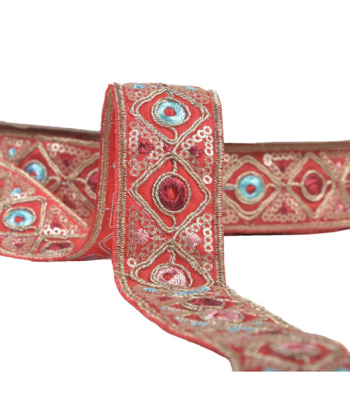 Indian embroidered braid 30mm red