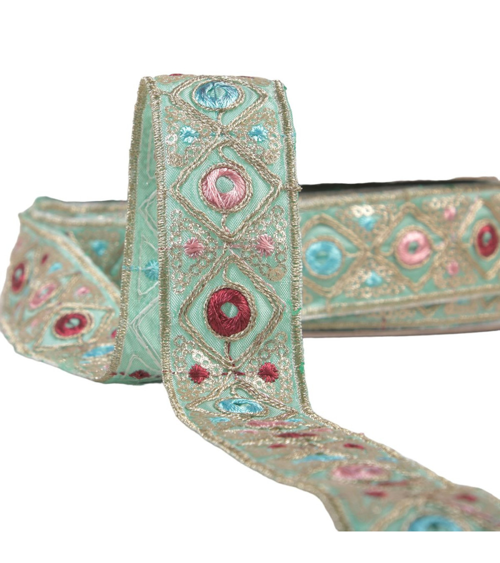 Embroidered Indian braid 30mm steel blue