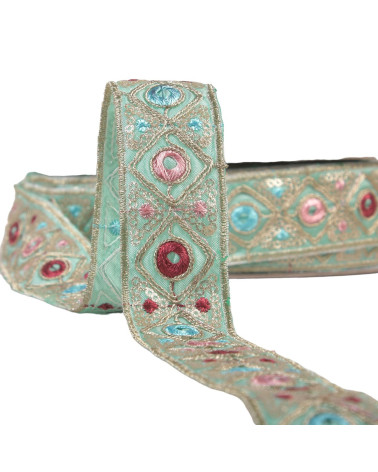 Embroidered Indian braid 30mm steel blue