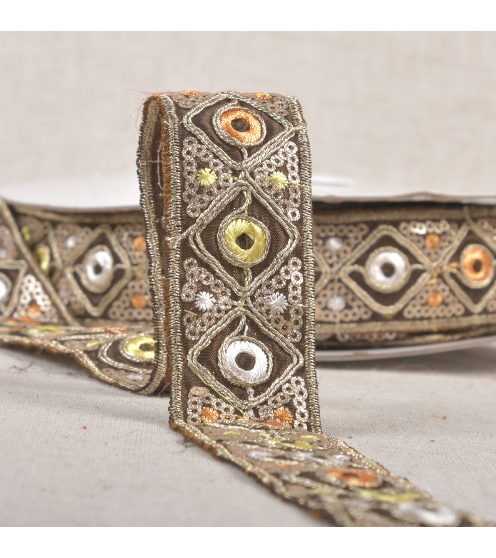 Embroidered Indian braid 30mm chocolate brown