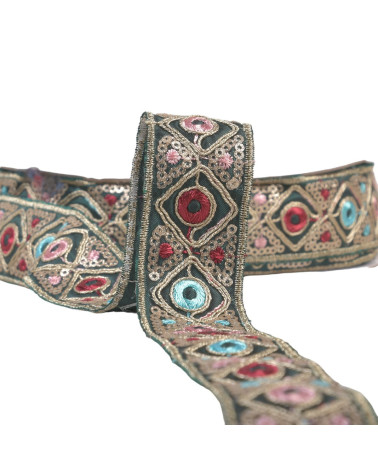 Embroidered Indian braid 30mm khaki green
