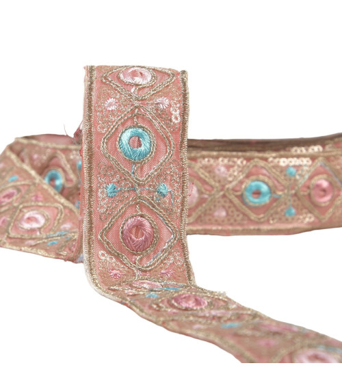 Embroidered Indian braid 30mm light pink