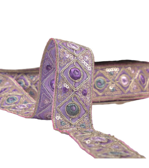 Embroidered Indian braid 30mm purple