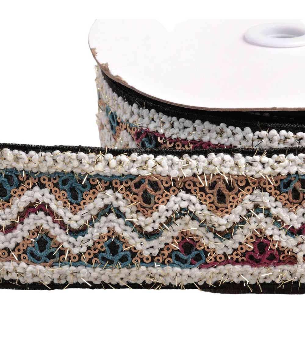 55mm black embroidered sequin braid