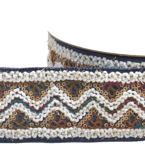 Sequin embroidered braid 55mm royal blue