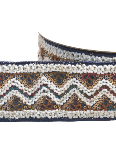 Sequin embroidered braid 55mm royal blue