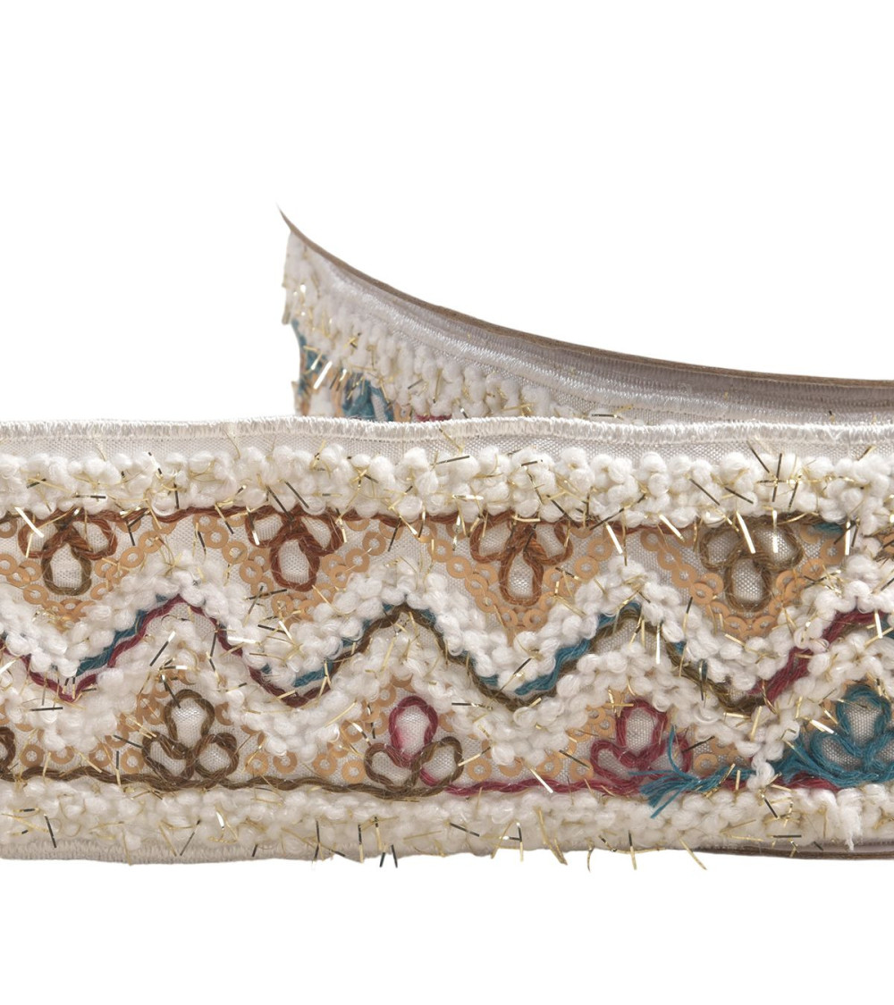 Sequin embroidered braid 55mm ecru