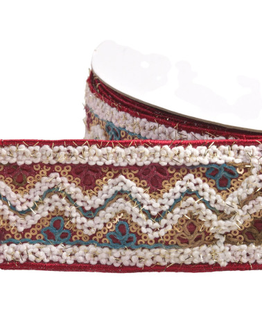 Embroidered sequin braid 55mm burgundy
