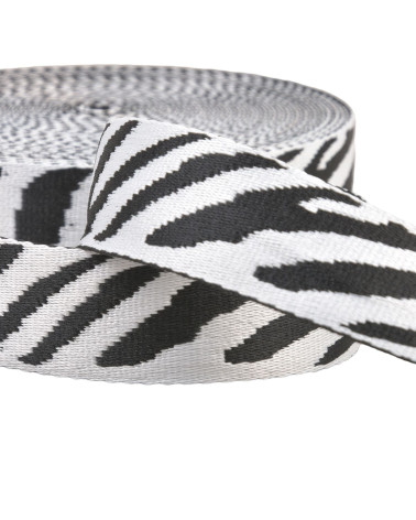 14.5m reel zebra animal print webbing 38mm white