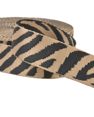 14.5m reel zebra animal print webbing 38mm beige