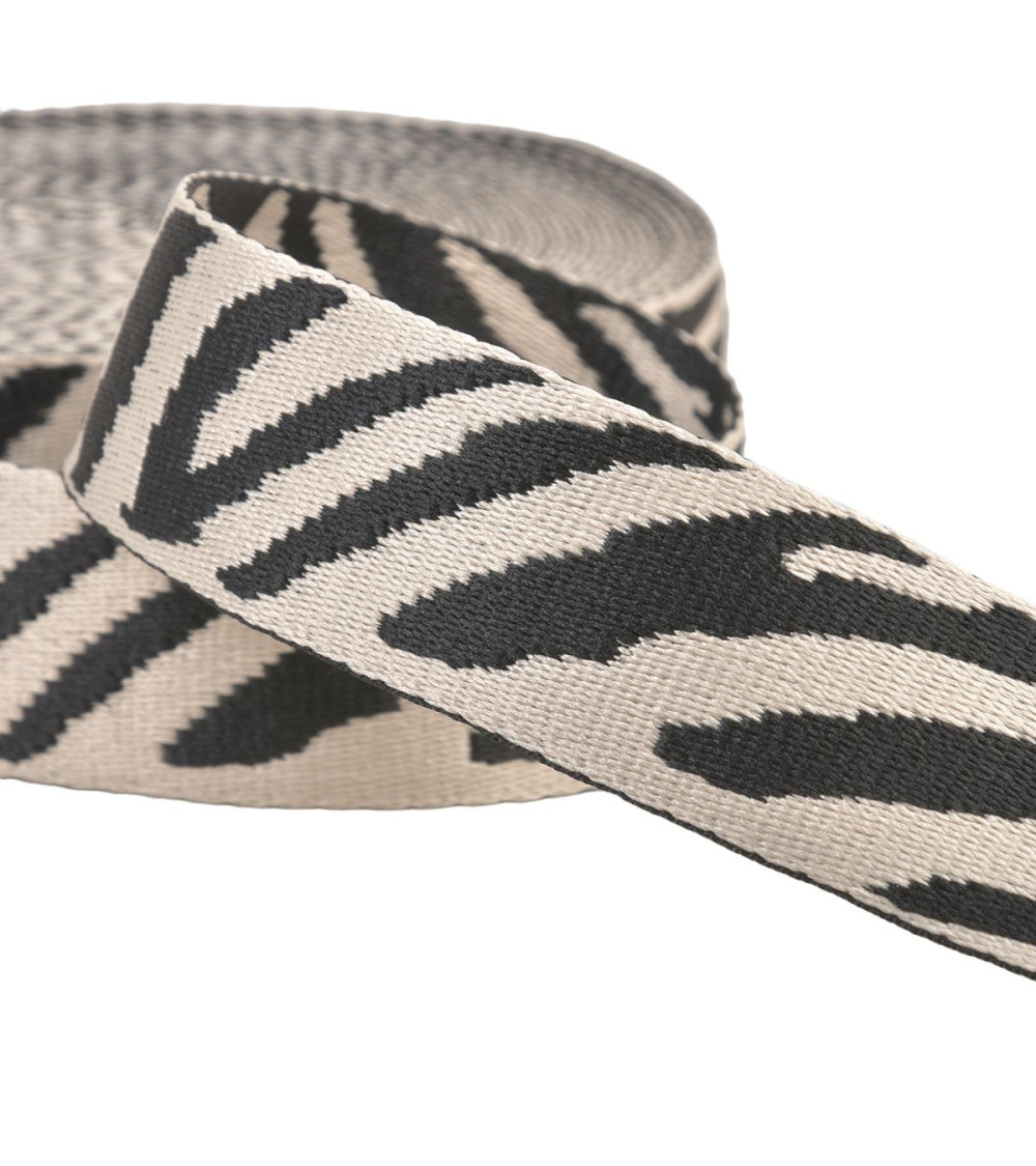 14.5m spool of zebra animal print webbing 38mm ecru