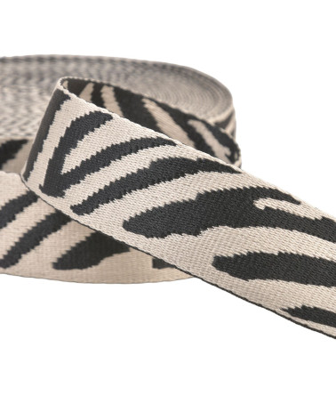 14.5m spool of zebra animal print webbing 38mm ecru