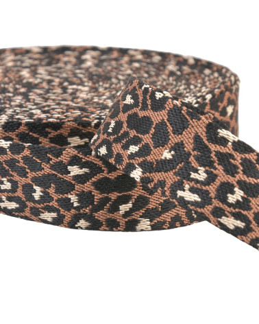 14.5m reel leopard animal print webbing 38mm chocolate brown