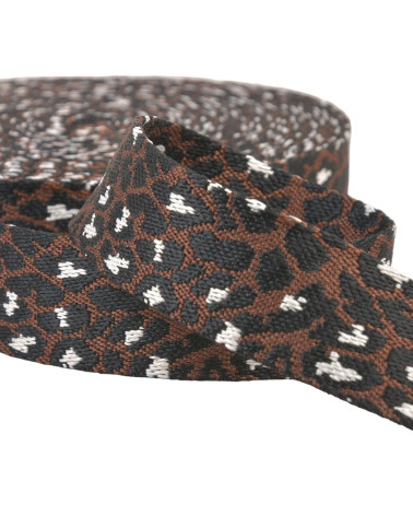 14.5m spool of leopard animal print strap 38mm coffee brown