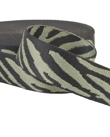 14.5m reel zebra animal print webbing 38mm almond green