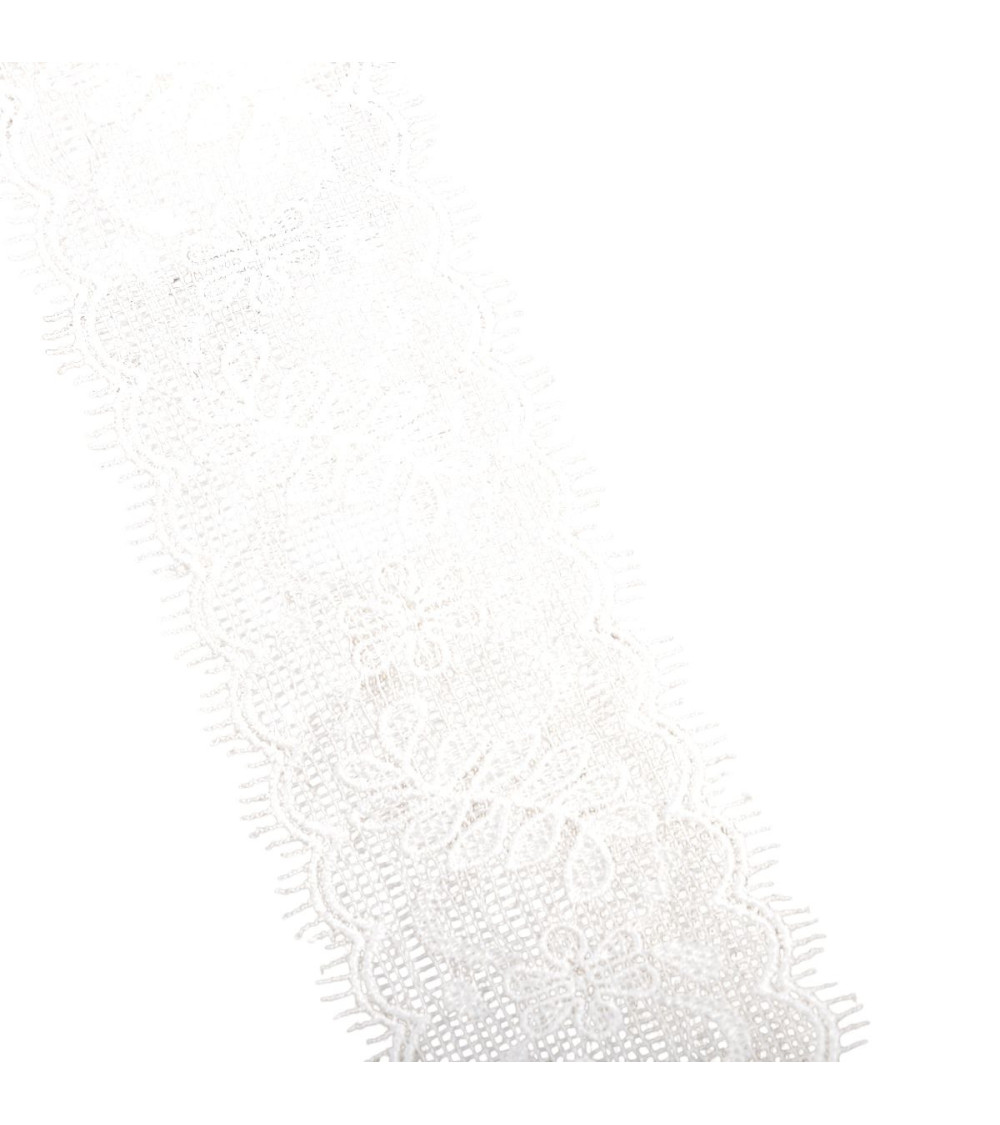 Bobine 13,7m dentelle entre deux fleurs 55mm blanc