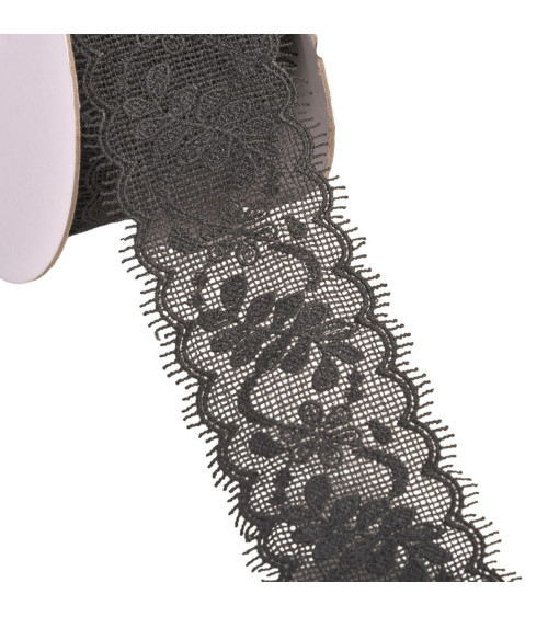 Spule 13,7 m Spitze zwischen zwei Blumen 55 mm schwarz