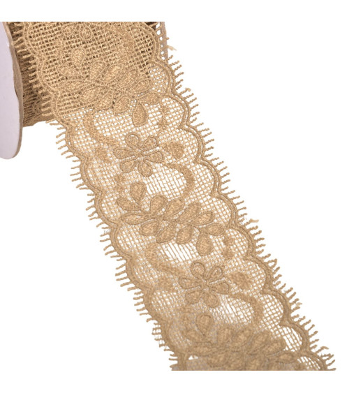Bobine 13,7m dentelle entre deux fleurs 55mm marron chocolat