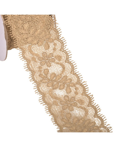 Bobine 13,7m dentelle entre deux fleurs 55mm marron chocolat