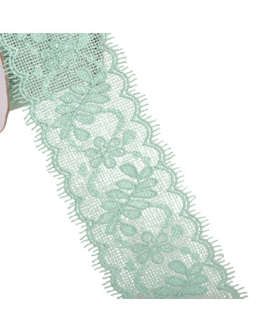 Bobine 13,7m dentelle entre deux fleurs 55mm vert kaki clair