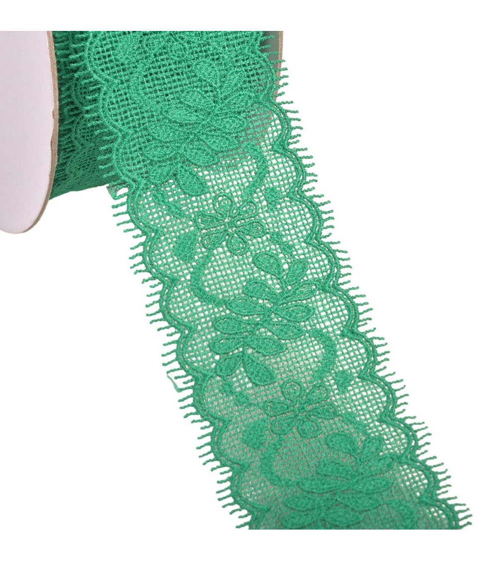 Bobine 13,7m dentelle entre deux fleurs 55mm vert kaki