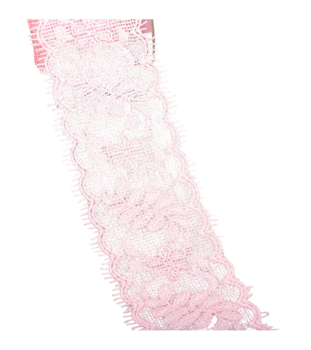 Bobine 13,7m dentelle entre deux fleurs 55mm rose clair