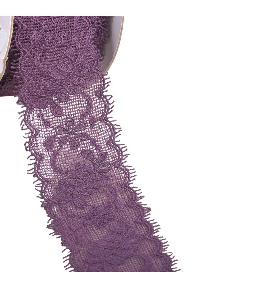 Spool 13.7m lace between two flowers 55mm plum