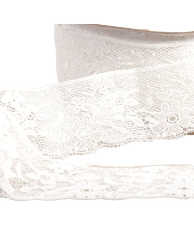 Bobina 13,7m flores de encaje 50mm blanco