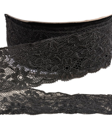 Bobine 13,7m dentelle fleurs 50mm noir