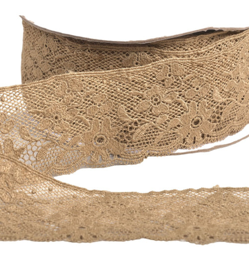 Spool 13.7m lace flowers 50mm chocolate brown
