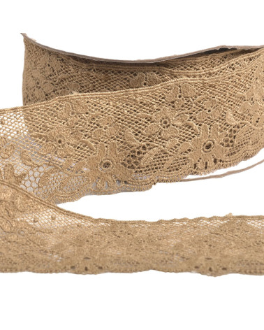 Spool 13.7m lace flowers 50mm chocolate brown
