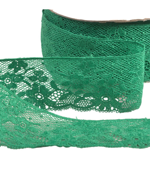 Bobine 13,7m dentelle fleurs 50mm vert kaki
