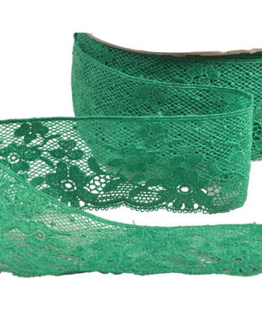 Bobine 13,7m dentelle fleurs 50mm vert kaki