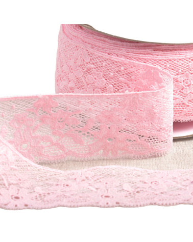 Bobine 13,7m dentelle fleurs 50mm rose clair